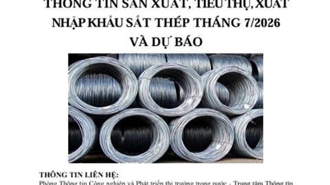 Thông tin sản xuất, tiêu thụ, xuất nhập khẩu sắt thép tháng 7/2026 và dự báo