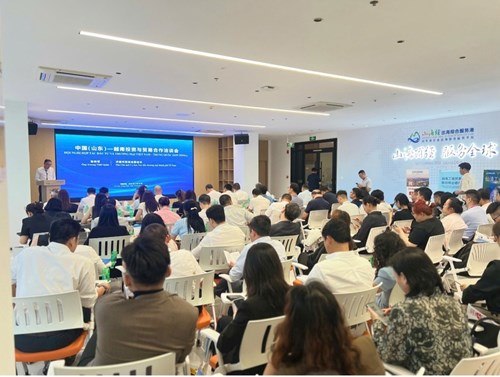 Ông Hạ Trung Quân, Phó Chủ tịch CCPIT Sơn Đông phát biểu tại Hội nghị. Ảnh: Vietrade