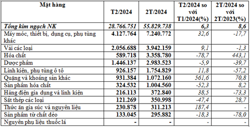 Nhập khẩu hàng hóa từ Thổ Nhĩ Kỳ 2 tháng đầu năm 2024 tăng 8,6%