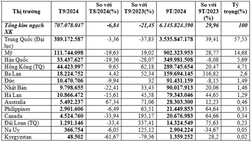 Thị trường xuất khẩu máy ảnh, máy quay phim 9 tháng đầu năm 2024 