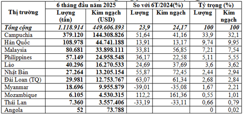Xuất khẩu phân bón 6 tháng năm 2025