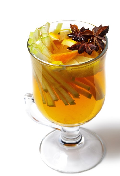 Warm Drink - Mulled White Wine with Spice and Apple Slice and Anise