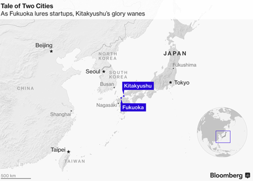  Vị trí hai thành phố Kitakyushu và Fukuoka trên bản đồ. 