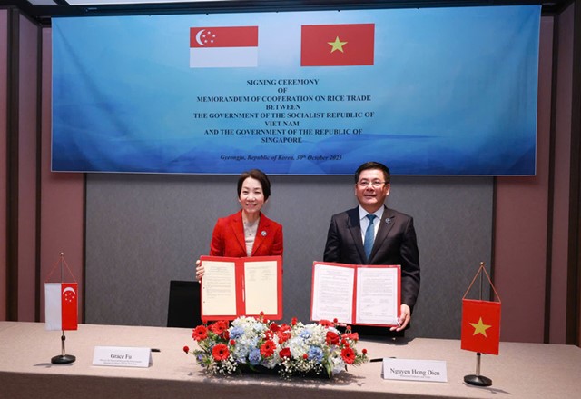 Việt Nam và Singapore ký kết Bản ghi nhớ Hợp tác Thương mại gạo