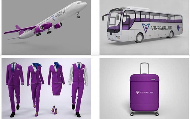 Bộ nhận diện thương hiệu “tím lịm tìm sim”, nghi của Hãng hàng không Vinpearl Air