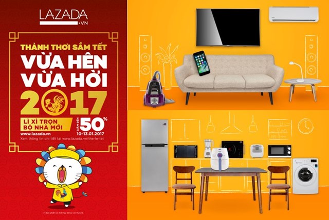 Lazada giảm giá trên 2.000 sản phẩm và tặng lì xì cho khách hàng khi mua sắm